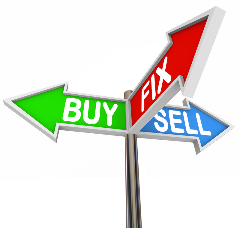 Buy, sell, fix and flip profits concept
